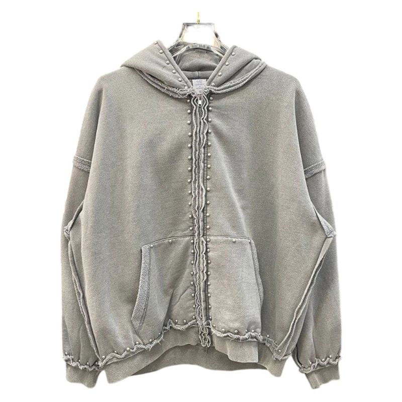 Herren-Kapuzenpullover aus Baumwolle mit Säurewaschung und Reißverschluss