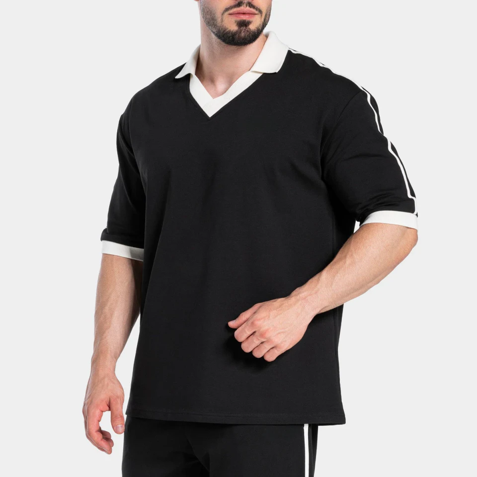 Polo oversize da uomo in cotone/elastan con scollo a V ad asciugatura rapida · 260 GSM