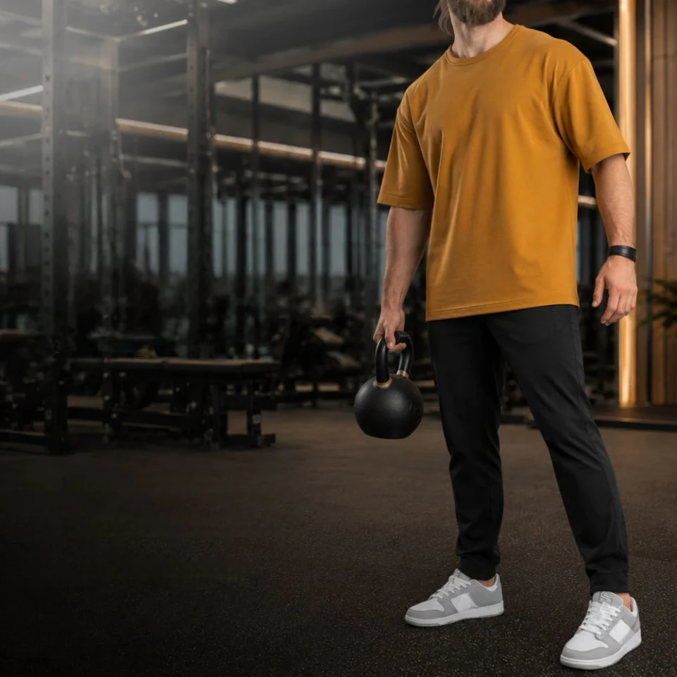 Camiseta masculina oversized de algodão pesado com ajuste quadrado · 2