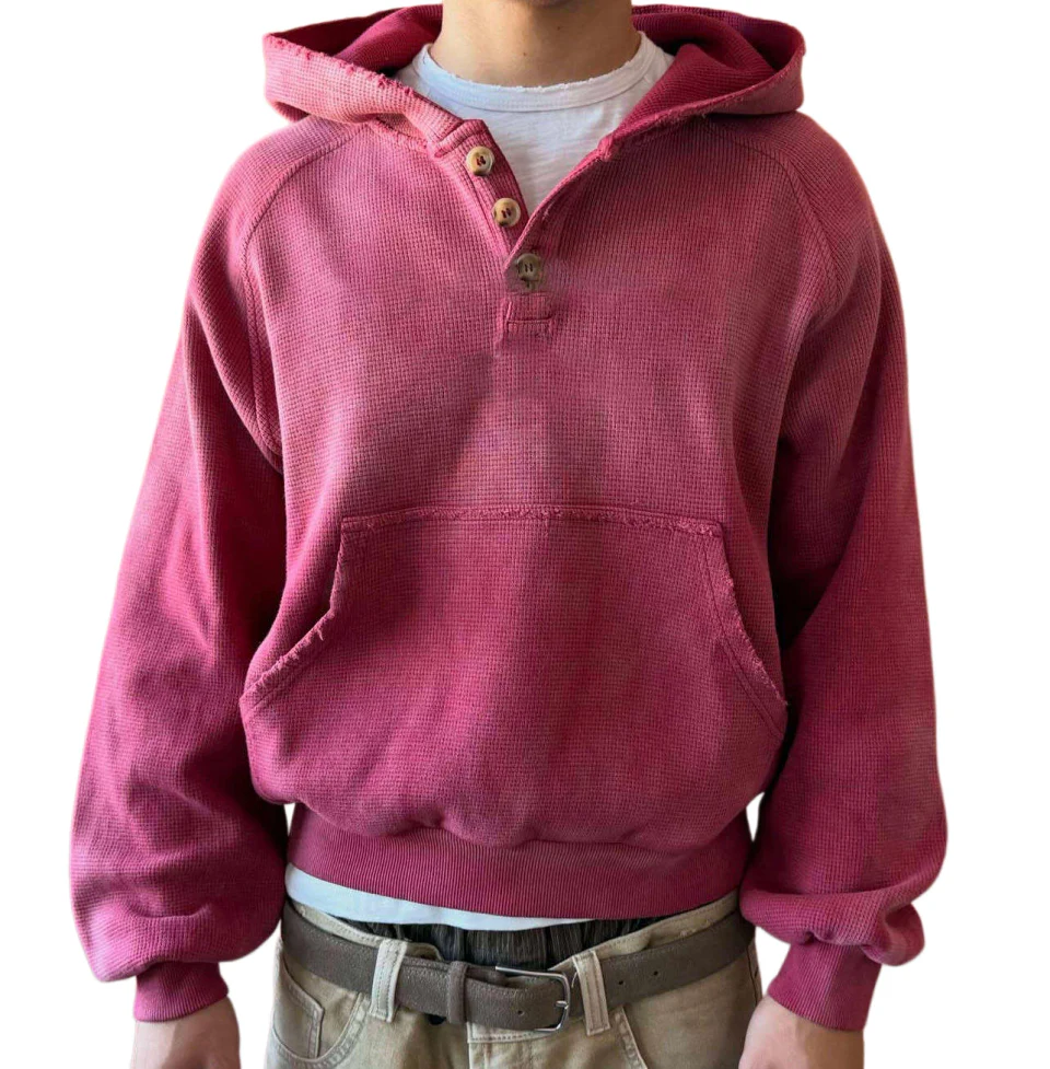 Übergroßer, kastenförmiger Herren-Kapuzenpullover aus Waffelstrick-Baumwolle