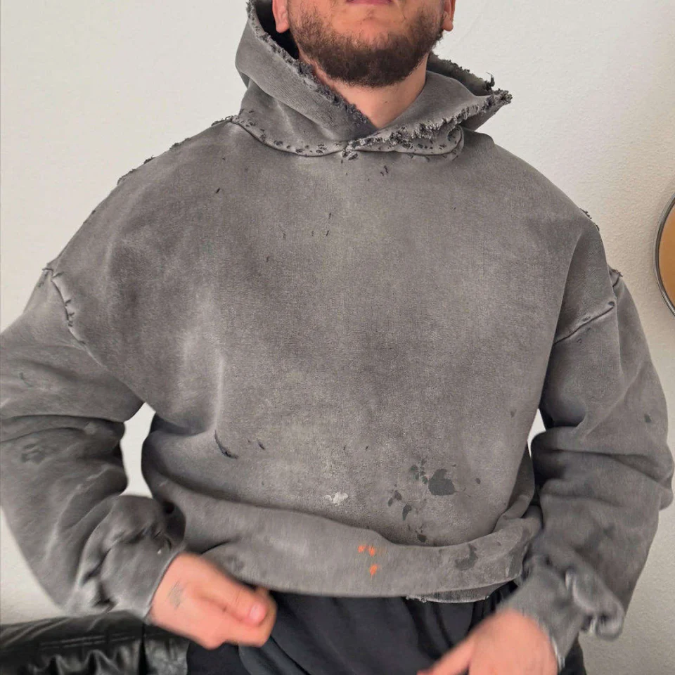 Men's heavyweight acid-wash hoodie