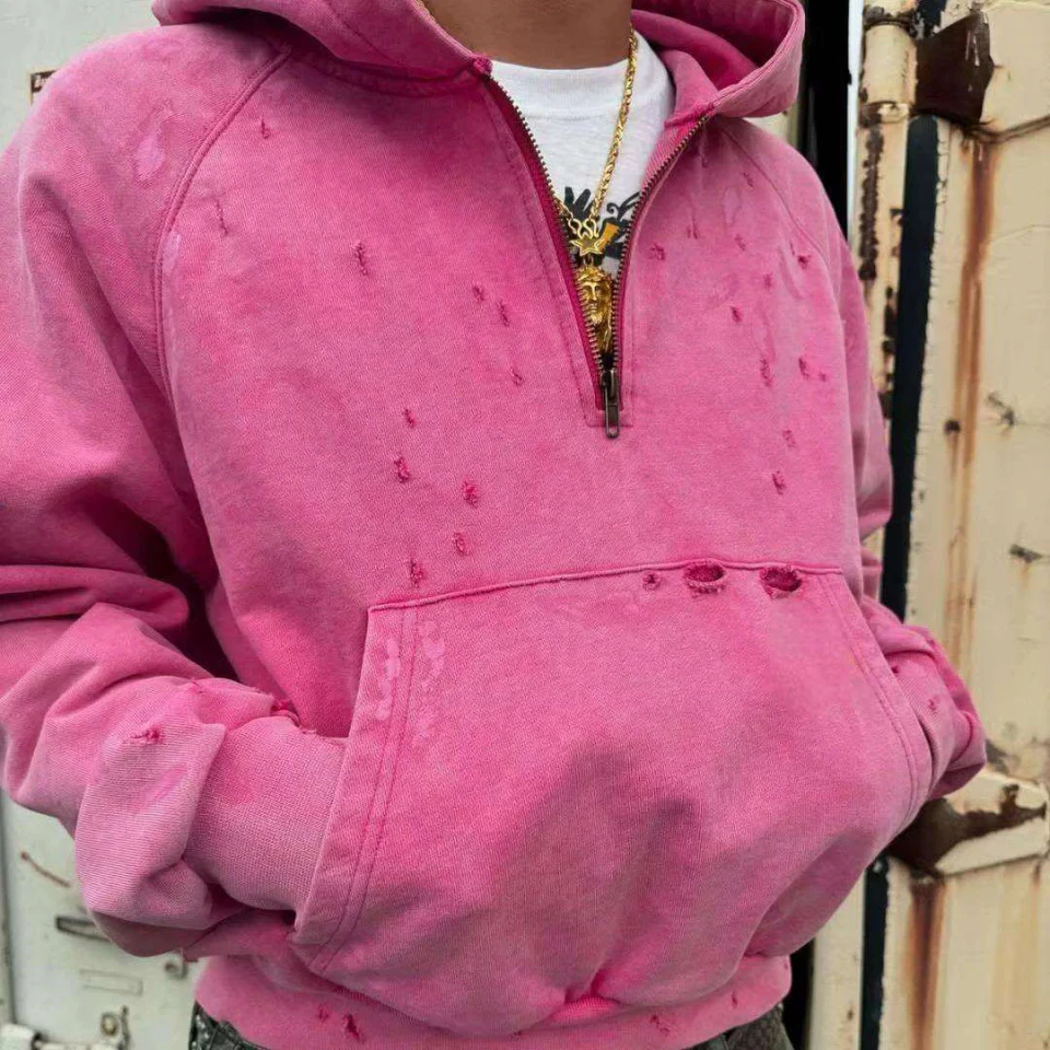 Men's boxy-fit heavyweight quarter-zip cotton hoodie