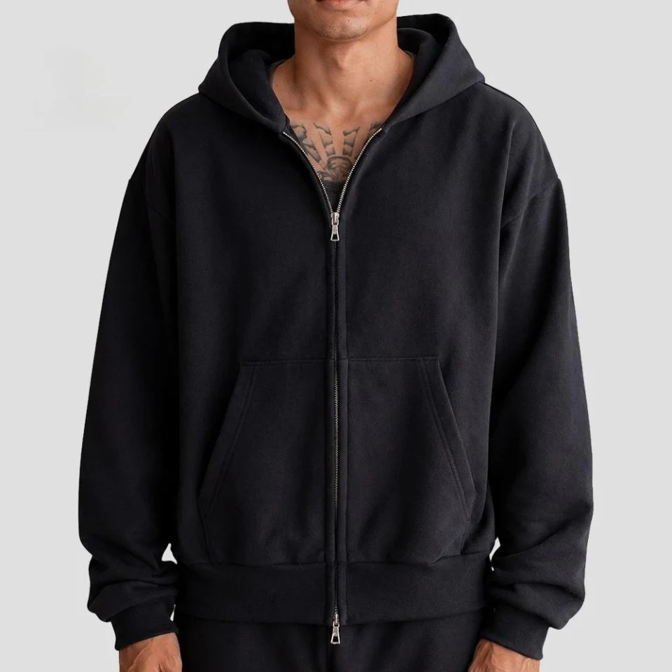 Men's boxy-fit heavyweight zip-up cotton hoodie