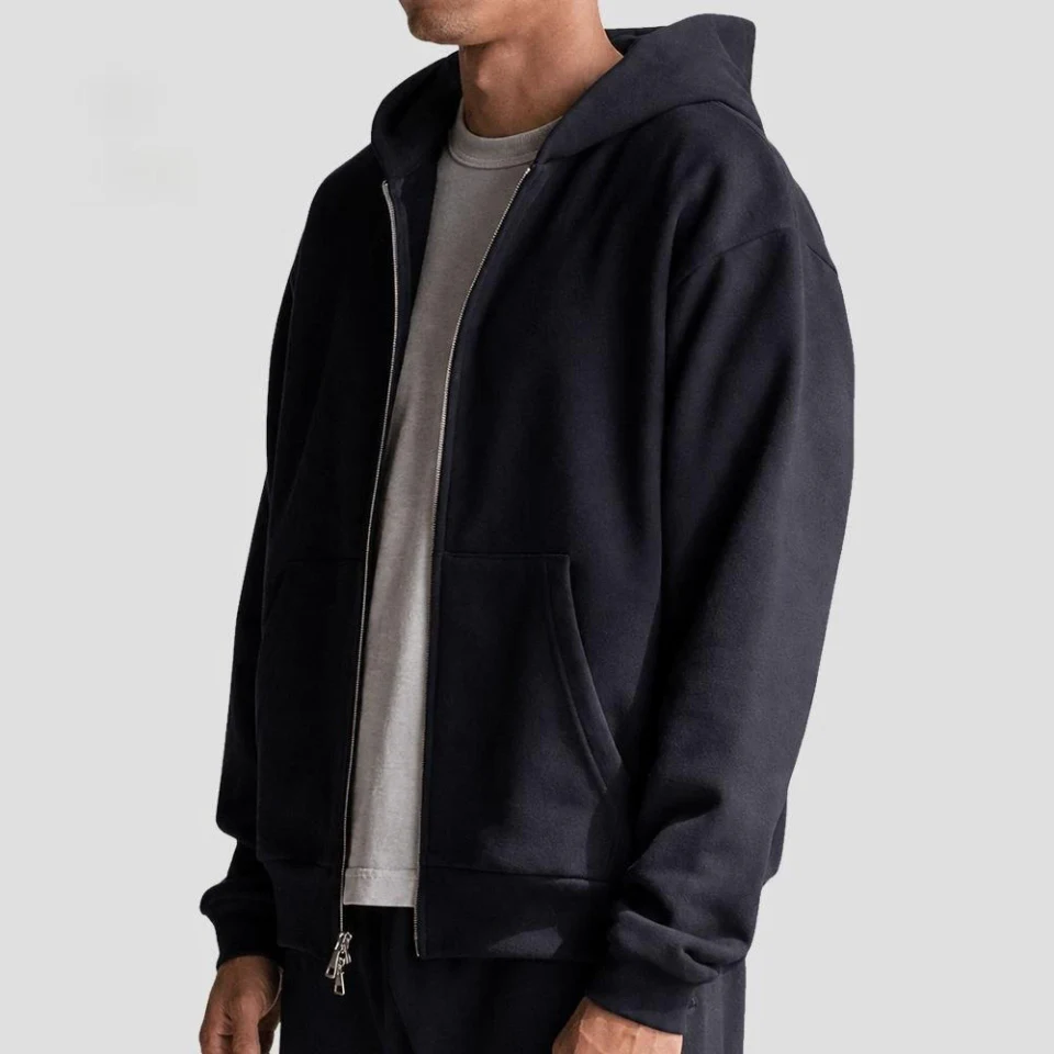 Men's heavyweight zip-up cotton hoodie