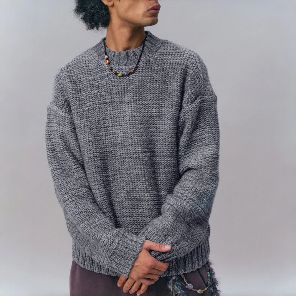 Men's jacquard long-sleeve crew-neck sweater