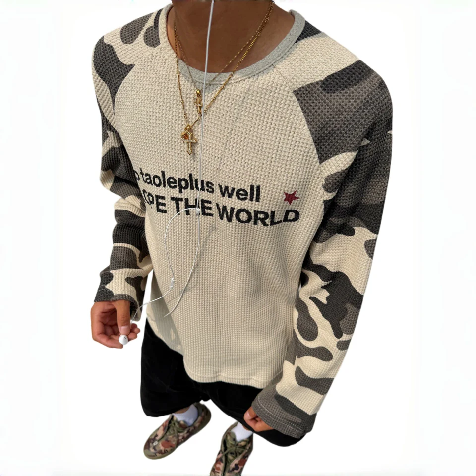 Men's waffle-knit long-sleeve T-shirt