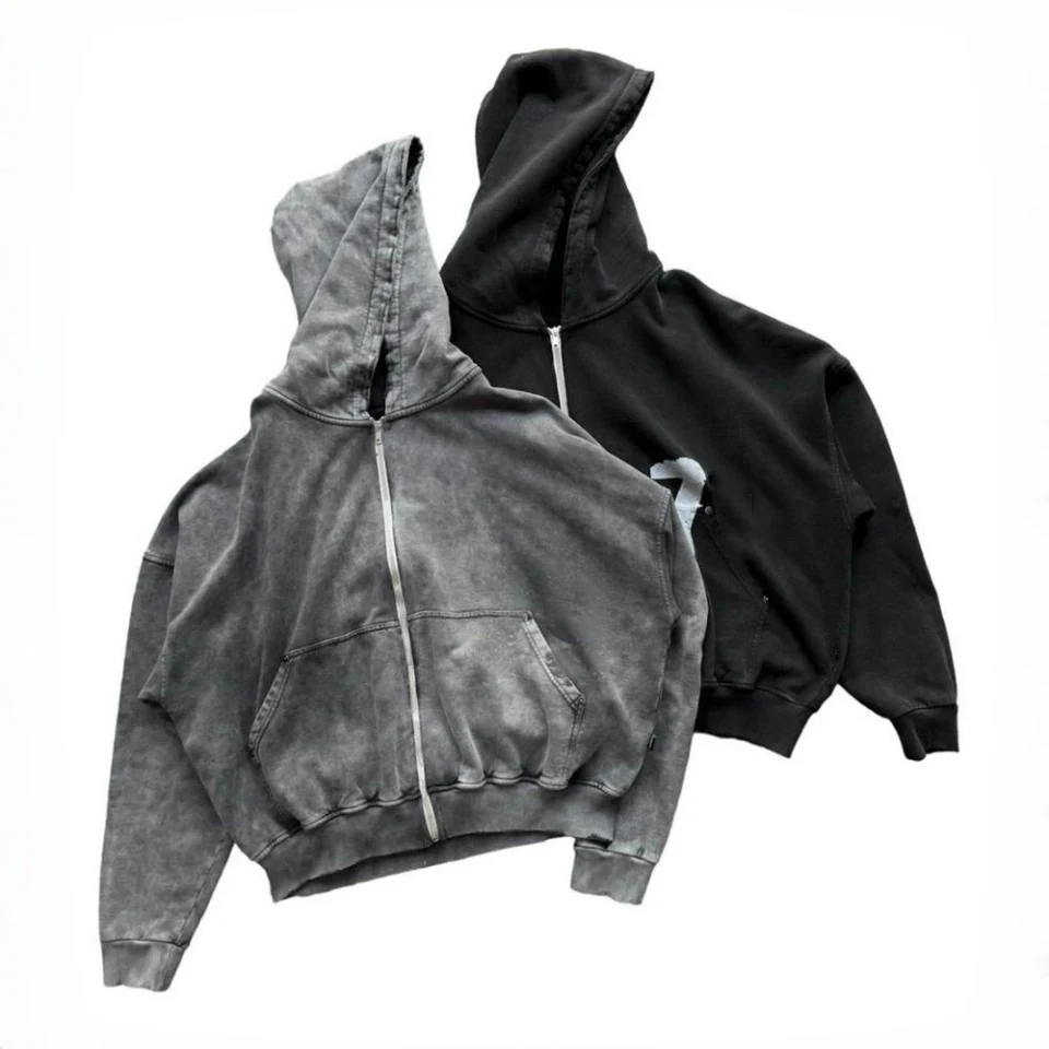 Unisex acid-wash zip-up hoodie · 450 GSM